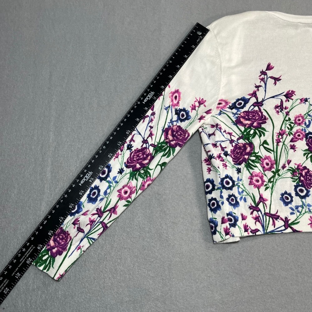 Talbots White Floral Open Front Cropped Cardigan Sweater‎ Women Sz M lightweight - Picture 6 of 10